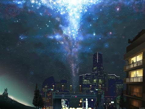 Anime Night Sky City Stars Hd Wallpapers Desktop And