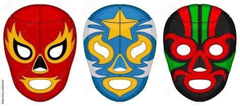 Vector Illustration Of Three Luchador Lucha Libre Mexican Wrestling