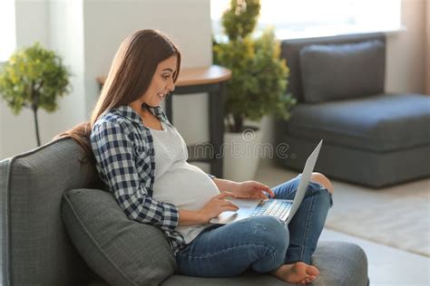 Young Pregnant Woman Working At Home Stock Image Image Of Birth
