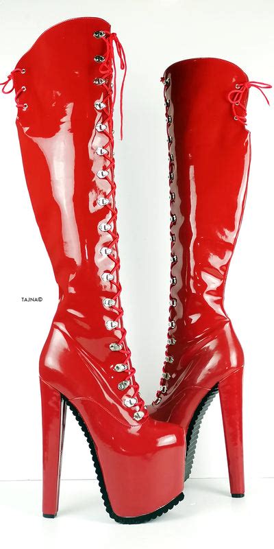 Serrated Sole Red Military Lace Up Knee High Boots Tajna Club