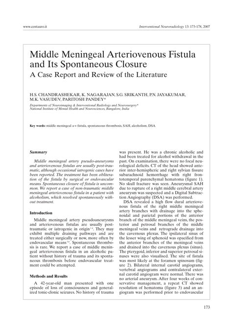 Pdf Middle Meningeal Arteriovenous Fistula And Its Spontaneous
