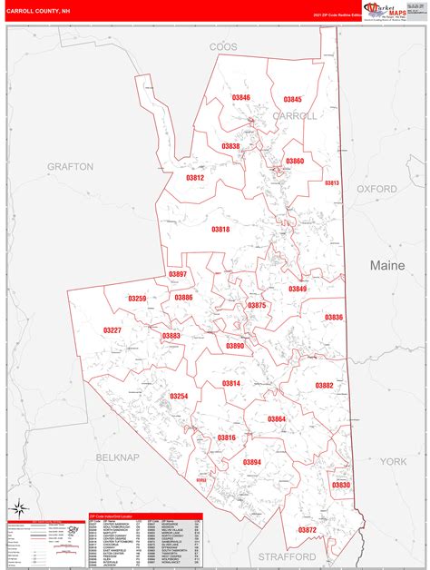 Carroll County Nh Zip Code Wall Map Red Line Style By Marketmaps