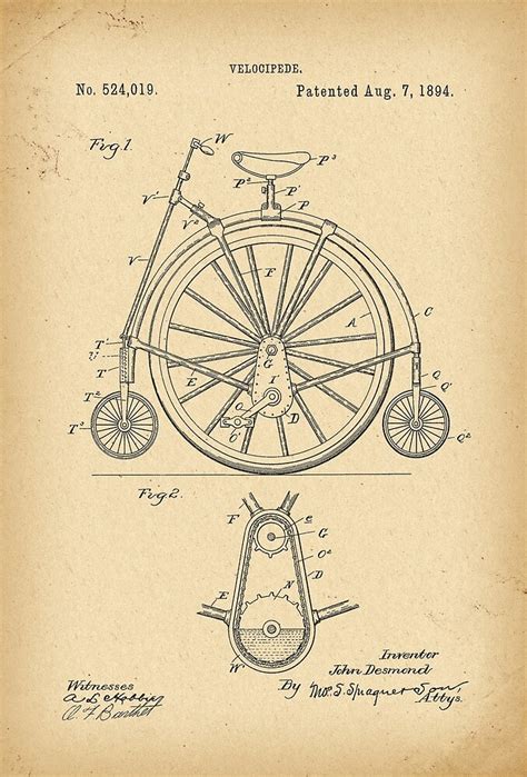 1894 Patent Velocipede Bicycle History Invention By Khokhloma Redbubble