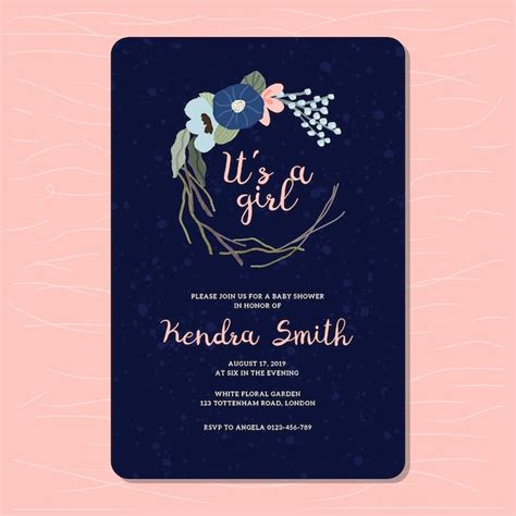 Premium Vector Baby Shower Invitation With Floral And Navy Background
