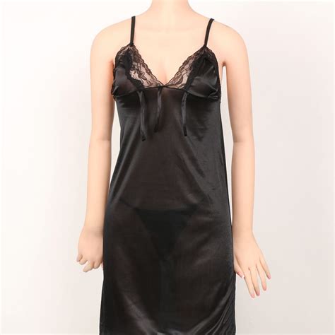 Sexy Satin Silk Nightgown Chemise Lace Robe Sleepwear Dress Gothic Honey