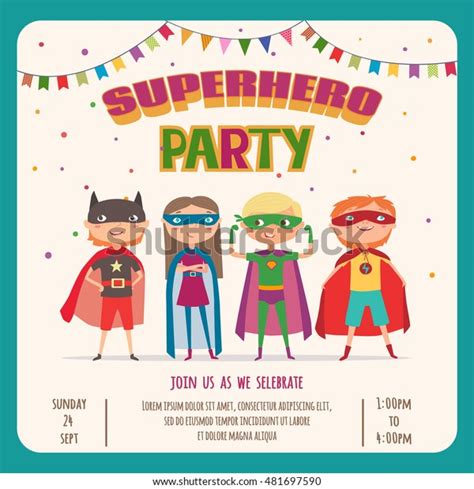 Superhero Kids Boys Girl Card Invitation Stock Vector Royalty Free