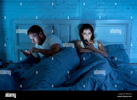 Lifestyle Of Mobile Addicted Man Husband And Angry Frustrated Wife Woman Feeling Ignored And
