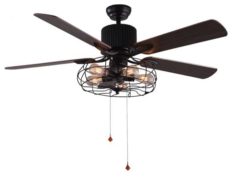 5 Light Black Vintage Industrial Ceiling Fan With Remote Reversible