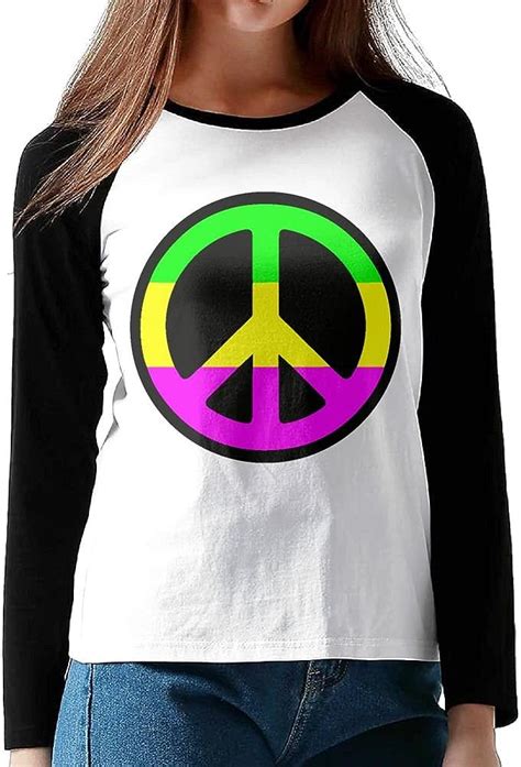 Womens Neon Peace Sign Comfy Long Sleeve T Shirt Basic Tee