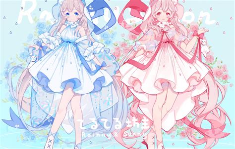 Wallpaper Girls Anime Blue Dress Pink Dress Images For