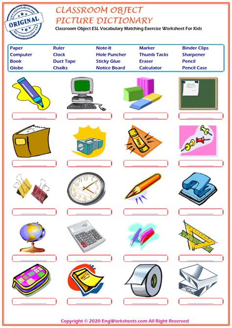 classroom objects printable english esl vocabulary worksheets 2 images and photos finder