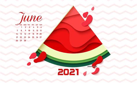 June 2021 Calendar 2021 Summer Calendar Watermelon Creative Art