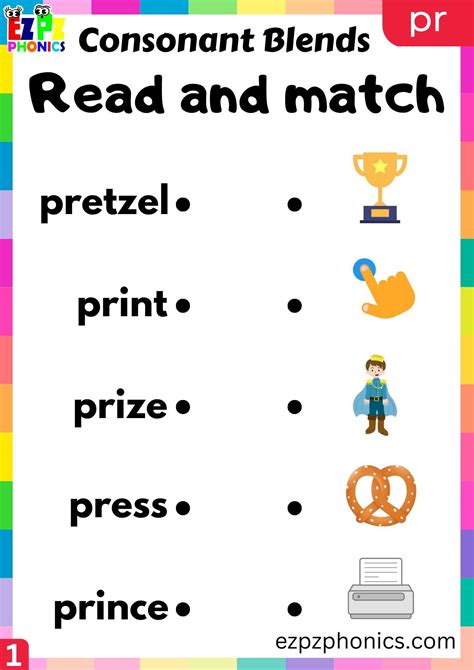 Group1 Pr Words Read And Match Phonics Consonant Blends Worksheet