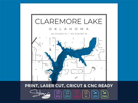 Claremore Lake Ok Topographical Map Print Ready Wall Decor Etsy