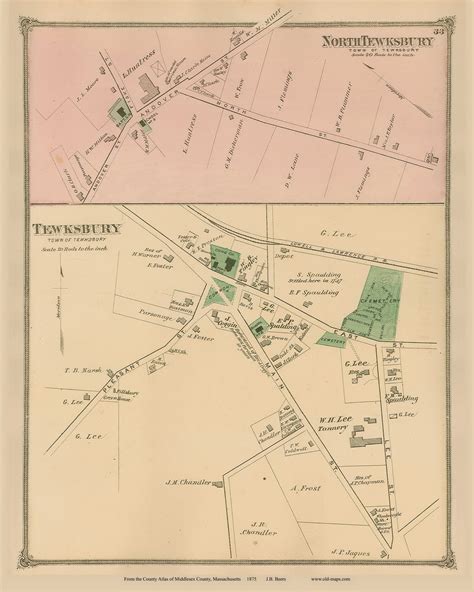 Tewksbury And North Tewksbury Villages Massachusetts 1875 Old Town Map