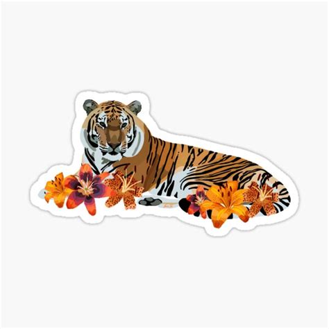 Tiger In Tiger Lilies Sticker For Sale By Izzybunny Redbubble