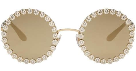 Dolce And Gabbana Gold Studded Daisy Sunglasses In Metallic Lyst