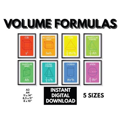 Volume Formulas Set Of 8 Posters 3d Geometry 3d Shapes