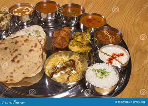 Mutton Thali With Vegetables Rice And Rotis Stock Photo Image Of