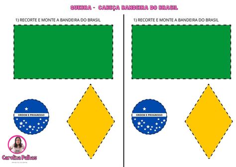Atividade dia da Bandeira Quebra cabeça Bandeira do Brasil Cutting