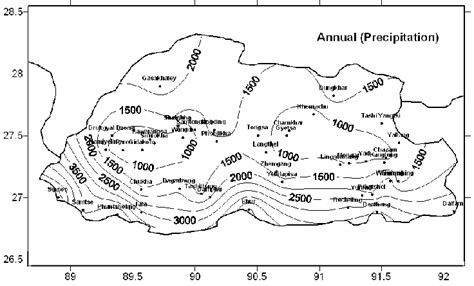 Spatial Distribution Of Annual Precipitation Mm Of Bhutan Download