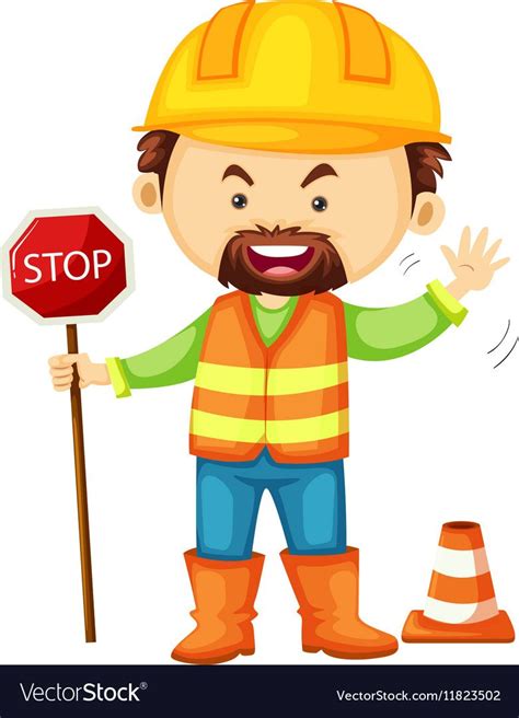Road Worker Holding Stop Sign Royalty Free Vector Image Road Workers