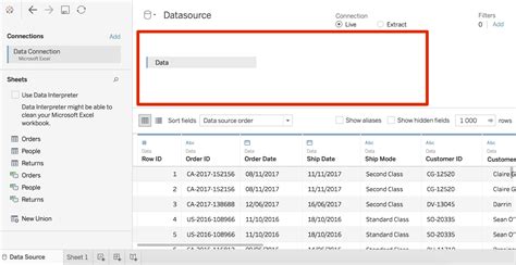 Data Connection Getting Started With Tableau 2018x