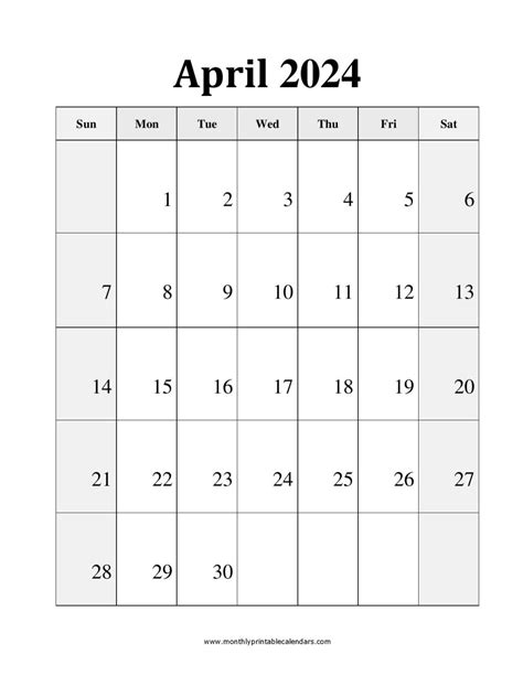 Printable April 2024 Calendar Template Monthly Pdf