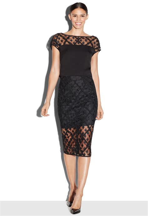 Lyst Milly Lattice Sleeve Fitted Dress In Black