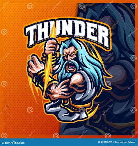 Zeus Thunder God Mascot Esport Logo Design Illustrations Vector