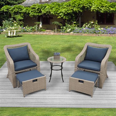 Outdoor Patio Furniture Sets 5 Piece Wicker Patio Bar Set 2pcs Arm