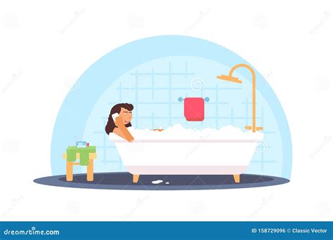 woman taking foam bath vector illustration isolated on white background stock vector