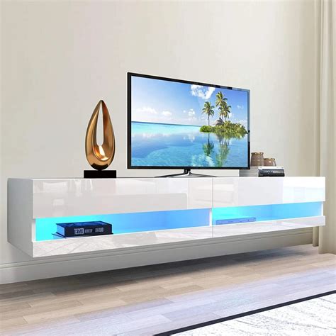 Buy 71 Floating Tv Stand With Led Lights High Glossy Wall Mounted