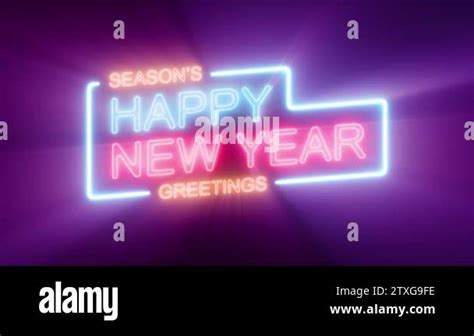 Happy New Years Eve Celebration On Neon Sign Loop 4k Animation Of A