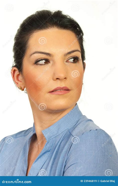 Close Up Of Woman Face Looking To A Side Stock Image Image Of Smiling