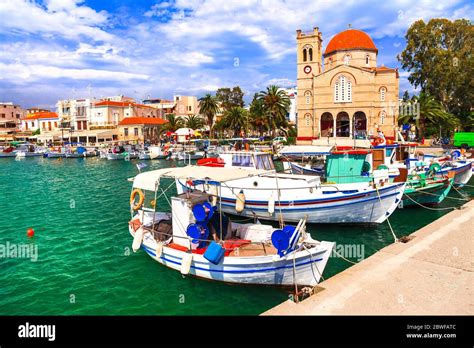 Pictorial Idyllic Greek Islands Aegina Saronic Gulf Greece Stock