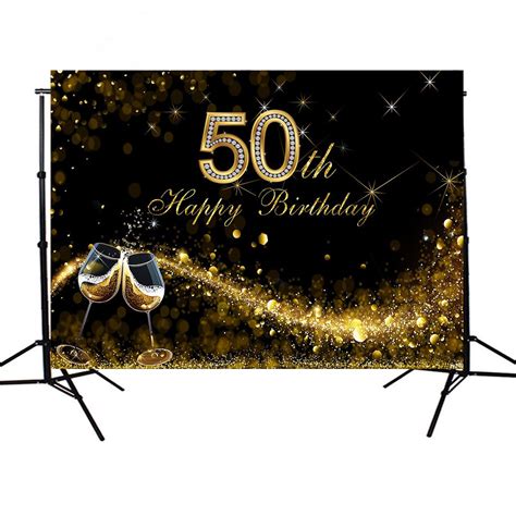 Black Sparkly Gold Glitter Backdrops Happy 50th Birthday Etsy