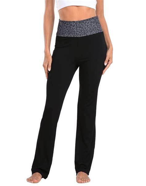 hde women s color block fold over waist yoga pants flare leg workout leggings black leopard