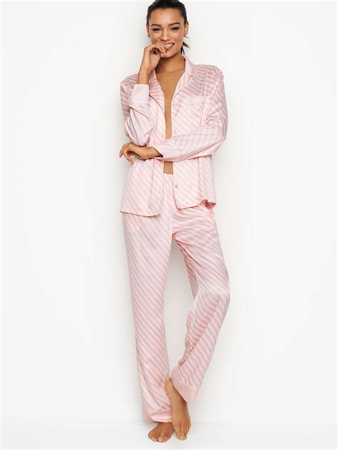 Victorias Secret Afterhours Satin Pajama Set Iconic Stripe Pink Pajama Xs S M L Ebay