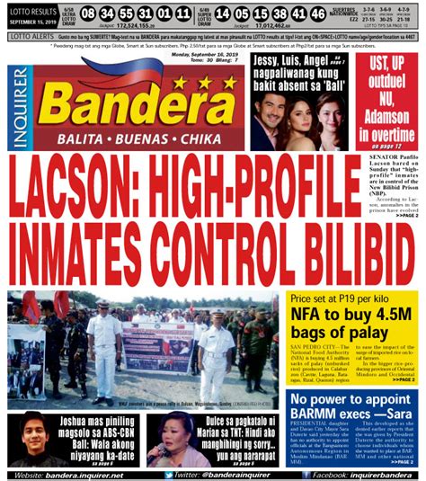 259th day of the year. INQUIRER BANDERA LUZON SEPTEMBER 16, 2019 | Bandera