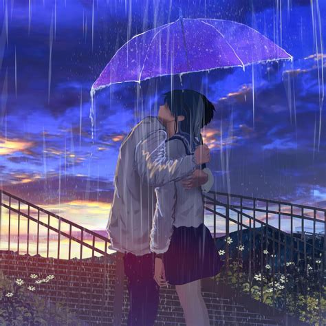 2048x2048 Embraced By Rain Anime Couples Love Story Ipad Air Hd 4k