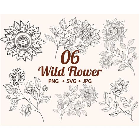 Wildflowers Svg Floral Svg Wild Flower Svg Flower Sketch Inspire