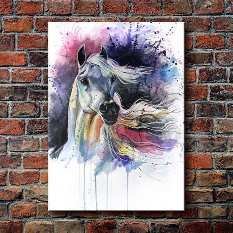 Canvas Prints Poster Wall Art 1 Piece Watercolor Rainbow Horse Painting