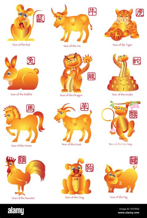 Chinese New Year Twelve Zodiac Horoscope Animals Illustration With