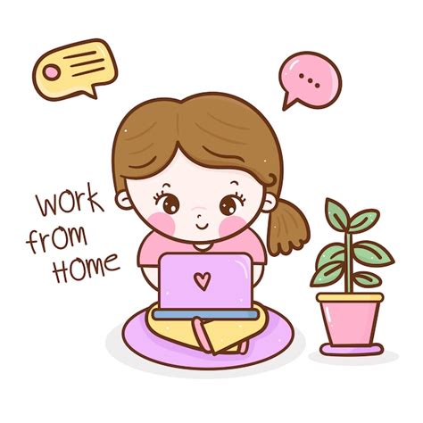 Premium Vector Cute Girl Work From Home Cartoon