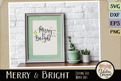 Merry And Bright Svg Christmas Word Art By Clikchic Designs Thehungryjpeg