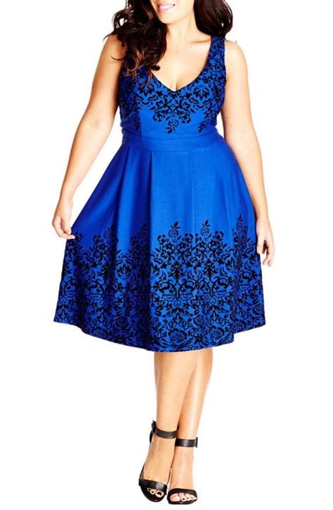 City Chic Border Flocked Fit And Flare Dress Plus Size Nordstrom