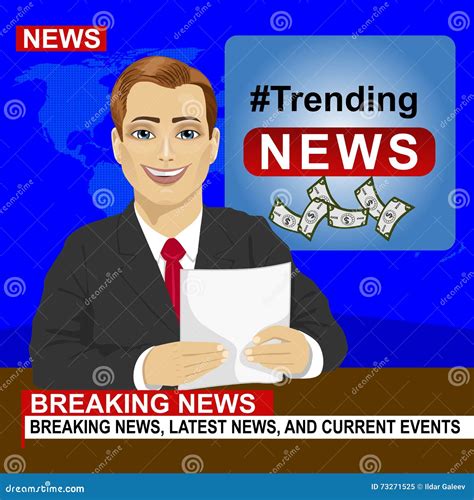 News Anchor On Tv Breaking News Background Vector Illustration In Flat