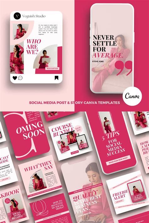 Bold Pink Aesthetic Instagram Post Story Canva Templates Coaches