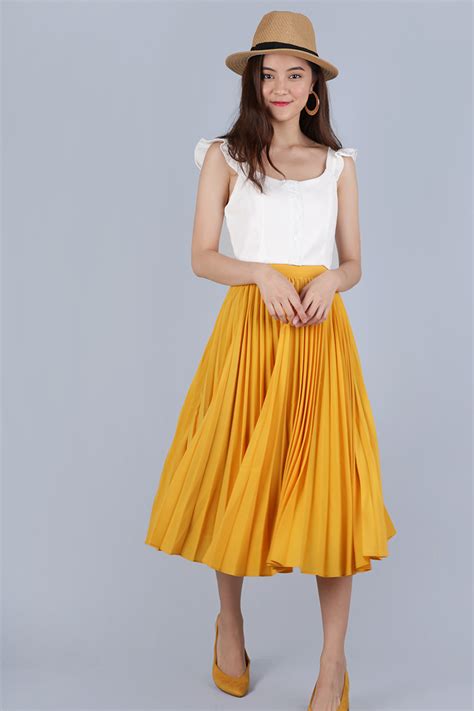 Courtney Pleated Midi Skirt Sunshine Yellow Shopperboard